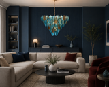 800 MM Blue Clear Glass Gold Metal LED Chandelier