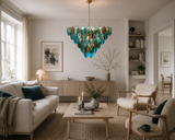 800 MM Blue Clear Glass Gold Metal LED Chandelier