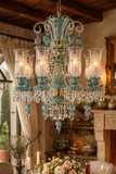 6 LIGHT Glass Blue ITALIAN CHANDELIER LIGHT