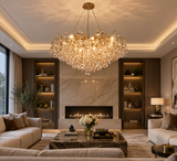 1000 MM Round Crystal Gold LED Chandelier Light for Living Room Round Dining Room Chandelier
