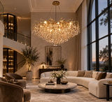 1000 MM Round Crystal Gold LED Chandelier Light for Living Room Round Dining Room Chandelier