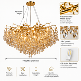1000 MM Round Crystal Gold LED Chandelier Light for Living Room Round Dining Room Chandelier