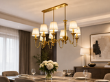 8 Light Frost Shade Brass Rectangular Italian Chandelier Light for Dining Hall