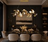 1500MM LONG GOLDEN CRYSTAL CERAMIC FLOWER CHANDELIER LIGHT