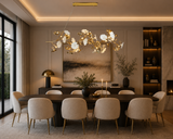 1500MM LONG GOLDEN CRYSTAL CERAMIC FLOWER CHANDELIER LIGHT