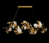 1500MM LONG GOLDEN CRYSTAL CERAMIC FLOWER CHANDELIER LIGHT