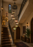 8-LIGHT TIFFANY COLOR  DOUBLE HEIGHT STAIR CHANDELIER