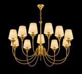 12 Light Fabric Shade Brass Italian Chandelier Light for Dining Hall