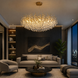 1000 MM Round Crystal Gold LED Tree Chandelier Light for Living Room Round Dining Room Chandelier Over Table