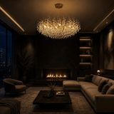 1000 MM Round Crystal Gold LED Tree Chandelier Light for Living Room Round Dining Room Chandelier Over Table