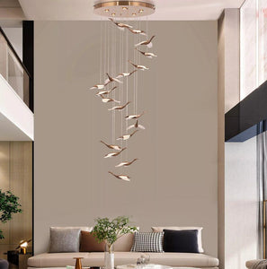 10-LIGHT LED Bird DOUBLE HEIGHT STAIR CHANDELIER - WARM WHITE