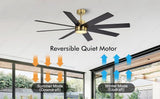 72 Inch 8 Blade Wind lamp ceiling fan remote Controlled - Black Gold