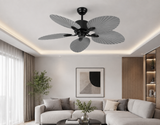 52 Inch Wind Wooden Palm Leaf ceiling fan remote Controlled - Grey