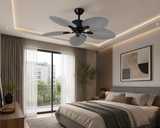 52 Inch Wind Wooden Palm Leaf ceiling fan remote Controlled - Grey