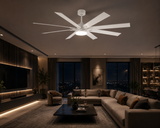 72 Inch 8 Blade Wind lamp ceiling fan remote Controlled - White