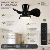 24 Inch Black Low Profile Ceiling Light with Fan LED Chandelier