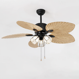 52 INCH WIND WOODEN PALM LEAF CEILING FAN With 3 Lights - LIGHT WOOD