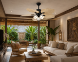 52 INCH WIND WOODEN PALM LEAF CEILING FAN With 3 Lights - LIGHT WOOD
