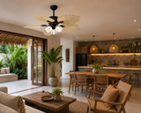 52 INCH WIND WOODEN PALM LEAF CEILING FAN With 3 Lights - LIGHT WOOD