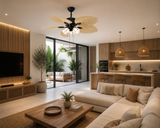 52 INCH WIND WOODEN PALM LEAF CEILING FAN With 3 Lights - LIGHT WOOD