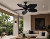 52 Inch Wind Wooden Palm Leaf Blade ceiling fan remote Controlled - Black