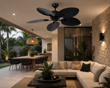 52 Inch Wind Wooden Palm Leaf Blade ceiling fan remote Controlled - Black