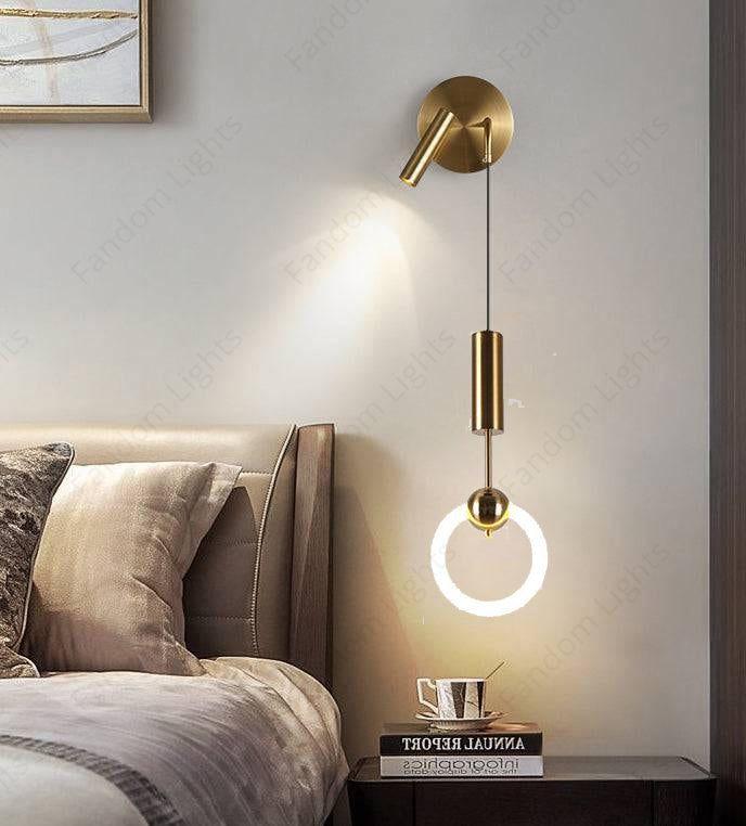 Modern Ring Gold LED Wall Lamp with Spot for Bedside Warm White