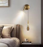 Modern Crystal Gold LED Wall Lamp with Spot for Bedside - Warm White