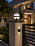 200MM Round Pillar Light Gate Lamp Metal Acrylic E27 Lantern Post (Color : Black)