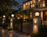 200MM Round Pillar Light Gate Lamp Metal Acrylic E27 Lantern Post (Color : Black)