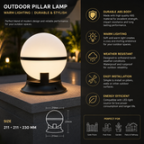 200MM Round Pillar Light Gate Lamp Metal Acrylic E27 Lantern Post (Color : Black)