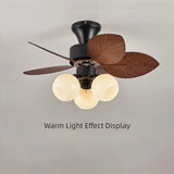 32 INCH 6 BLADE PALM WIND LAMP CEILING FAN WITH CHANDELIER - DARK WOOD