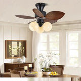 32 INCH 6 BLADE PALM WIND LAMP CEILING FAN WITH CHANDELIER - DARK WOOD