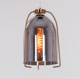 Smoke Glass Gold Pendant Ceiling Hanging Light Bedside Dining Room Light - Warm White