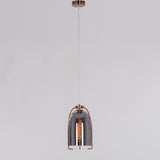 Smoke Glass Gold Pendant Ceiling Hanging Light Bedside Dining Room Light - Warm White