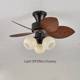 32 INCH 6 BLADE PALM WIND LAMP CEILING FAN WITH CHANDELIER - DARK WOOD