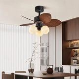 32 INCH 6 BLADE PALM WIND LAMP CEILING FAN WITH CHANDELIER - DARK WOOD