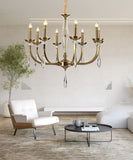 8 Light Antique Brass Italian Chandelier Light for Dining Hall - Warm White