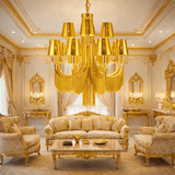 12 LIGHT SHADE Gold ITALIAN CHANDELIER CEILING LIGHTS HANGING