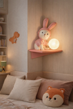 Hot Pink Resin Lamp with Bunny Kids Room Wall Light