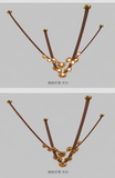 7 Light 3000MM Tan Leather Belt Black Amber Glass Chandelier Hanging Lamp