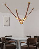 7 Light 3000MM Tan Leather Belt Black Amber Glass Chandelier Hanging Lamp