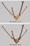 7 Light 3000MM Tan Leather Belt Black Amber Glass Chandelier Hanging Lamp