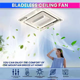 500x500MM Square Low Height Ceiling Light with Bladeless Fan LED Chandelier - Warm White