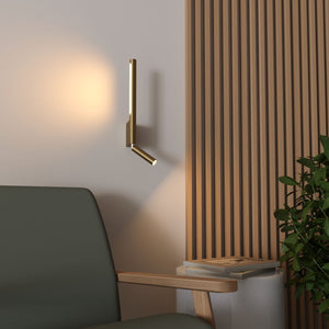 400MM LED Electroplated Gold Long Metal Wall Light with Spot Bedside Light - Warm White