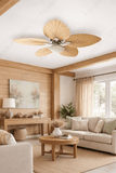 Tropical Ceiling Fan with LED Light and Remote Control 52 Inch Palm Reversible Fan Light 5 Leaf Blades