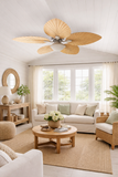 Tropical Ceiling Fan with LED Light and Remote Control 52 Inch Palm Reversible Fan Light 5 Leaf Blades