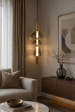 LED Glass Smokey Brass Gold Pendant Lamp Ceiling Light - Warm White
