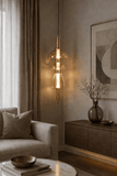 LED Glass Amber Brass Gold Pendant Lamp Ceiling Light - Warm White
