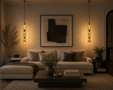 LED Glass Amber Brass Gold Pendant Lamp Ceiling Light - Warm White